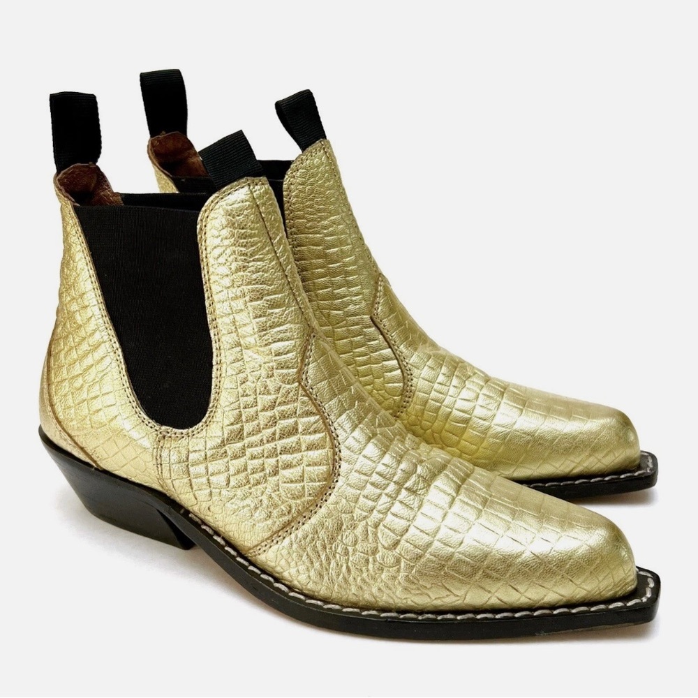 Free People Beau Gold Textured Western Chelsea Boots - 7.5 US